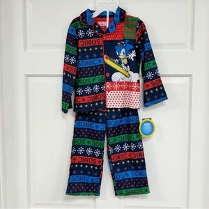 NWT Sonic the Hedgehog Pajamas Set Toddlers 4T Flannel Button Up Pjs Pajamas